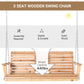 3 Seater Patio Swing Chair Wood Porch Swing with Foldable Table, Cup Holders, Steel Chains for Garden, Yard, Natural