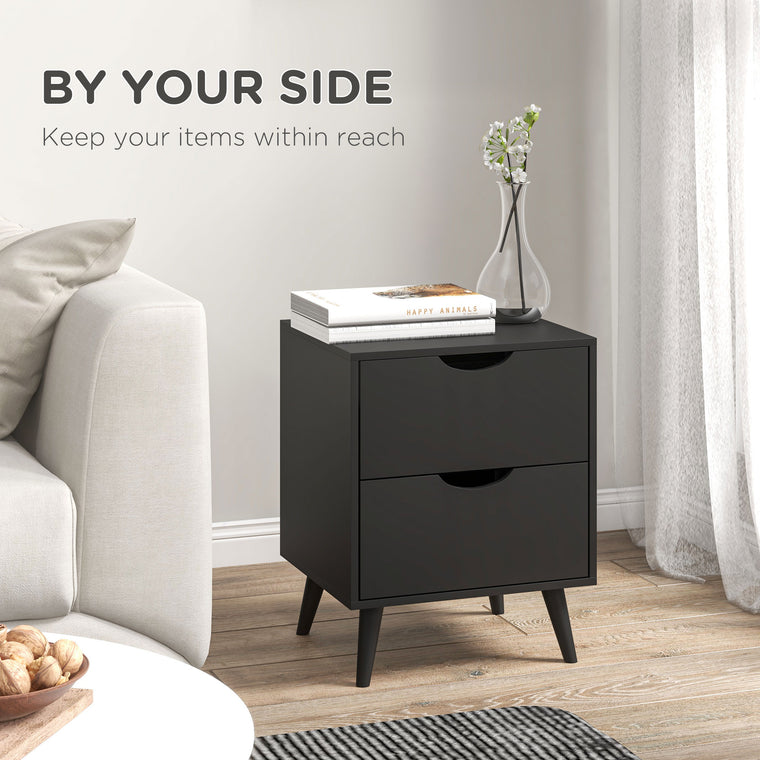 2-Drawer Nightstand with Wood Legs - Black
