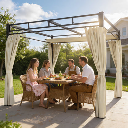 10' x 10' Beige Retractable Pergola with Curtains