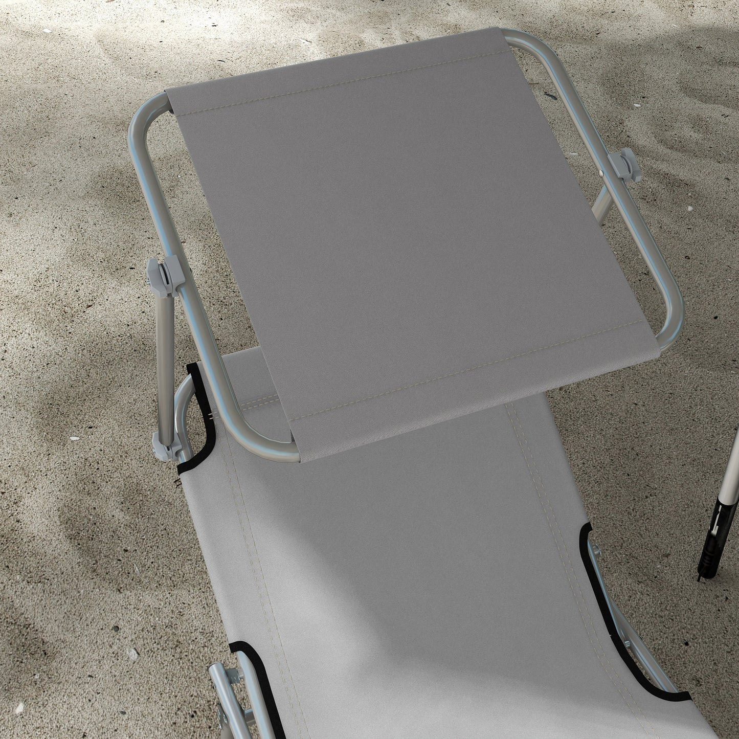 2Pcs Outdoor Lounge Chair, Adjustable Folding Chaise Lounge with Sun Shade for Beach, Camping, Hiking, Light Grey