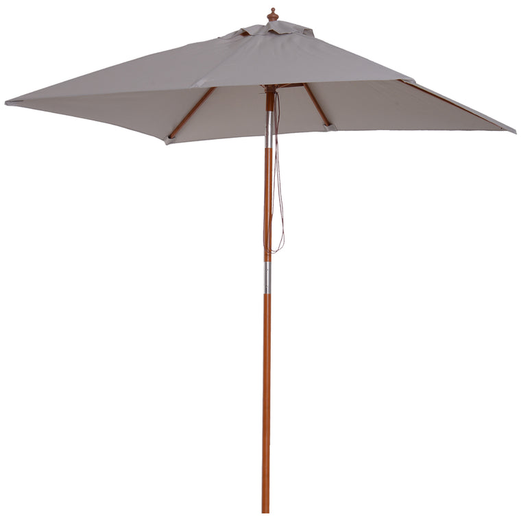 6.6x5ft Grey Fir Wood Market Parasol with Tilt Mechanism