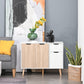 35" Sideboard Storage Cabinet with Drawer, White and Nature Wood