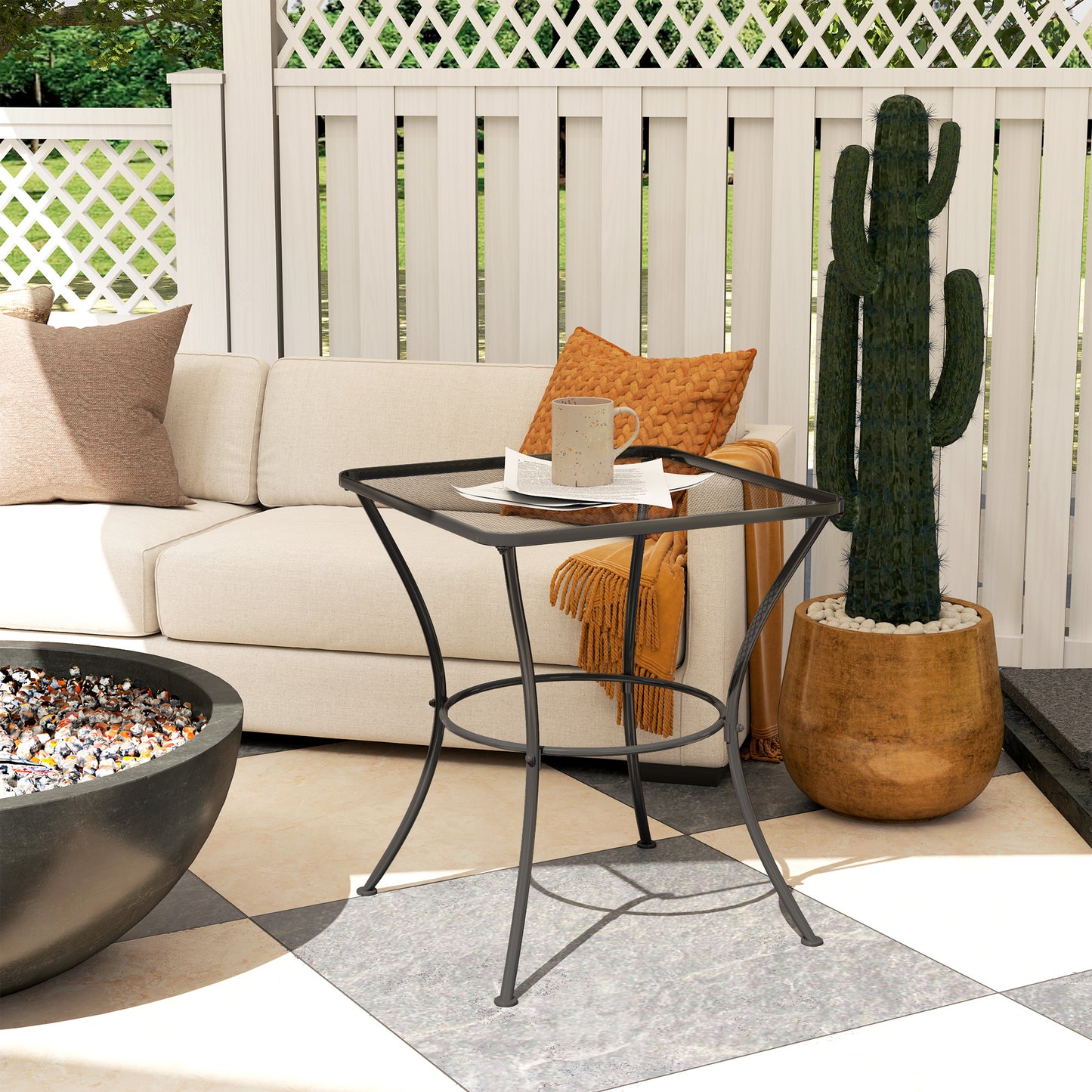 Square Garden Metal Bistro Table Outdoor Patio Coffee Side Desk 23.6" x 23.6" x 27.6" Black