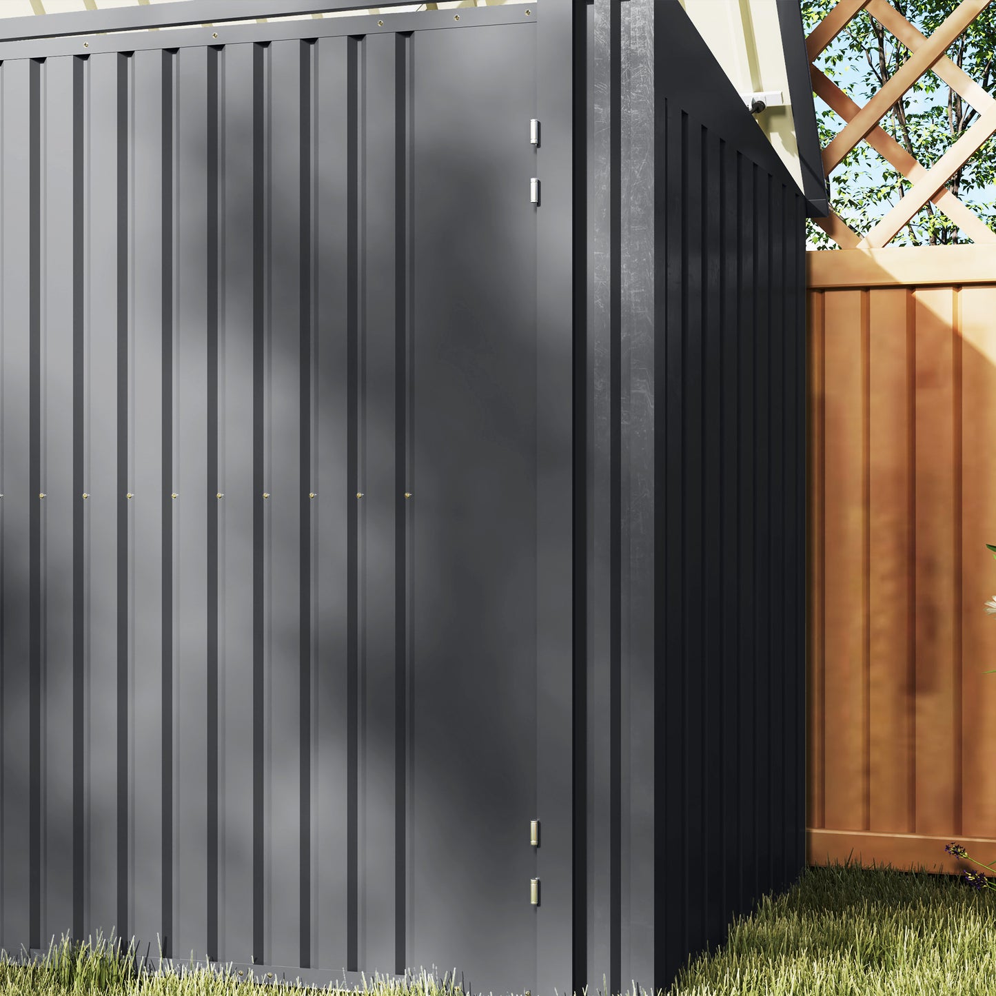 7.6 x 3.4ft Outdoor Storage Shed, Triple Garbage Bin Shed Organizer with Lockable Double Doors and Openable Lid