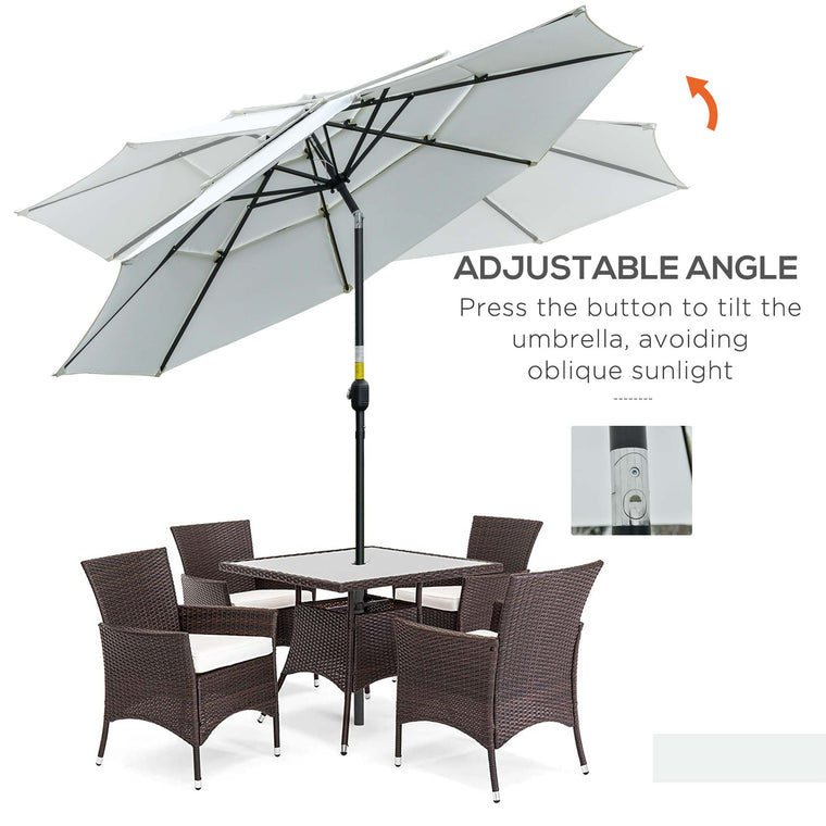 9FT Cream White 3-Tier Market Umbrella with Crank & Tilt