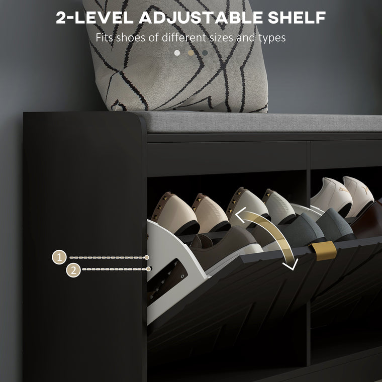 Upholstered Shoe Storage Bench with 2 Drawers