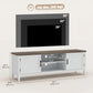 TV Stand for TVs up to 65 Inch, Entertainment Center with 2 Open Shelves, 2 Cabinets, Thick Top, White and Brown