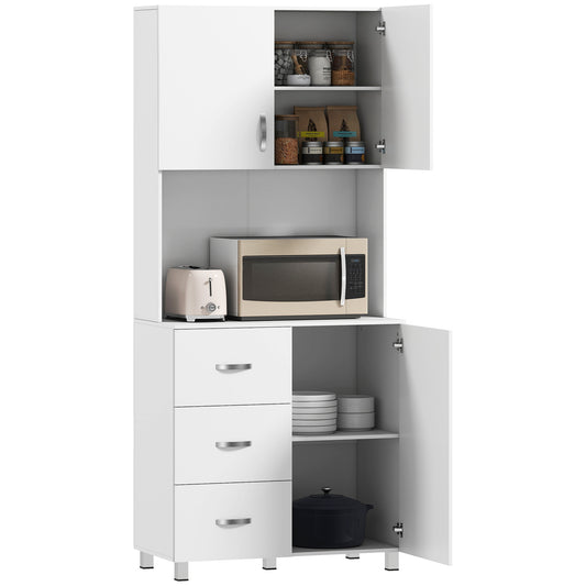 Kitchen Buffet with Hutch and Drawers - White