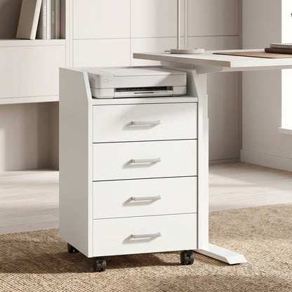 4-Drawer Mobile Filing Cabinet with Lock - White
