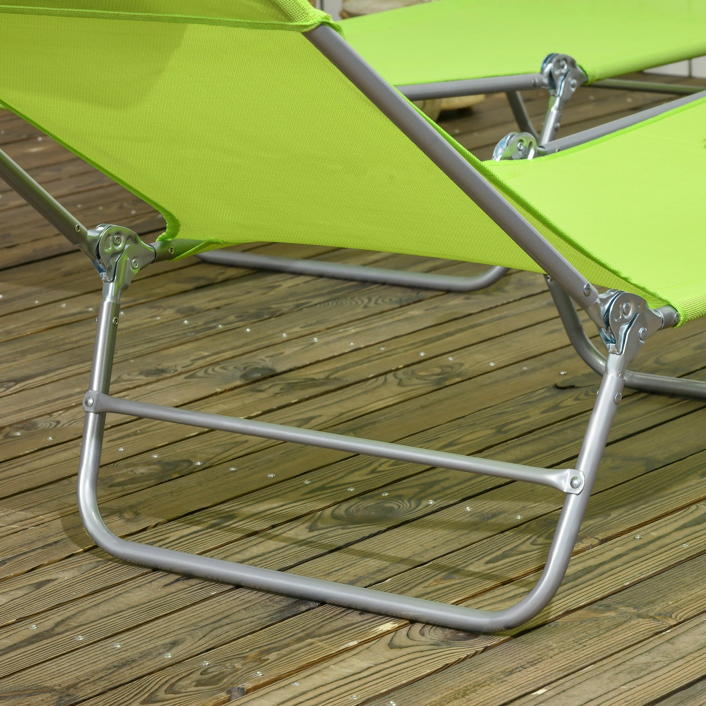 Set of 2 Folding Chaise Lounge Chairs, Outdoor Poolside Sun Tanning Chairs w/ Pillow, Reclining Backrest, Dark Blue