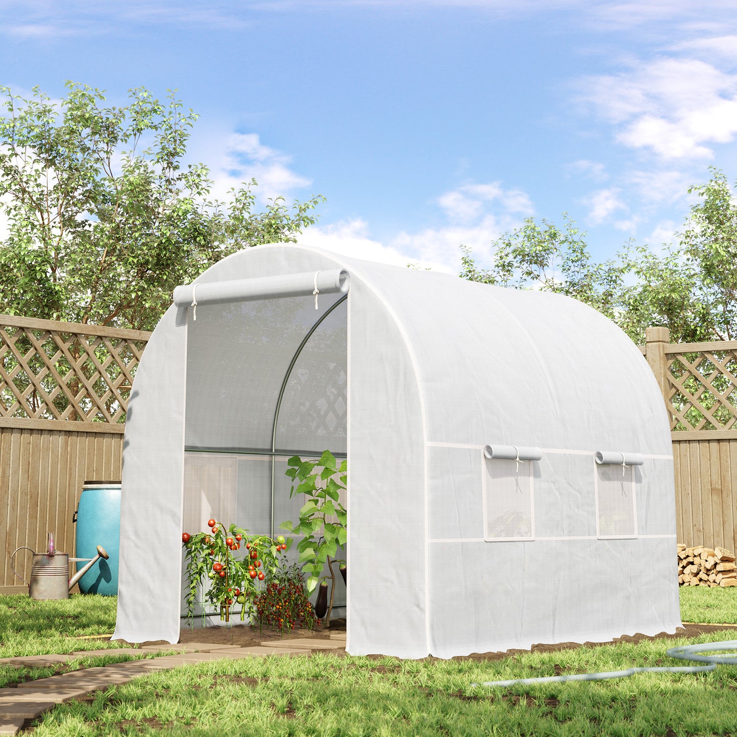 8.2x6.6x6.6ft Walk-in Tunnel Greenhouse Portable Garden Plant Growing Warm House with Door and Ventilation Window, White