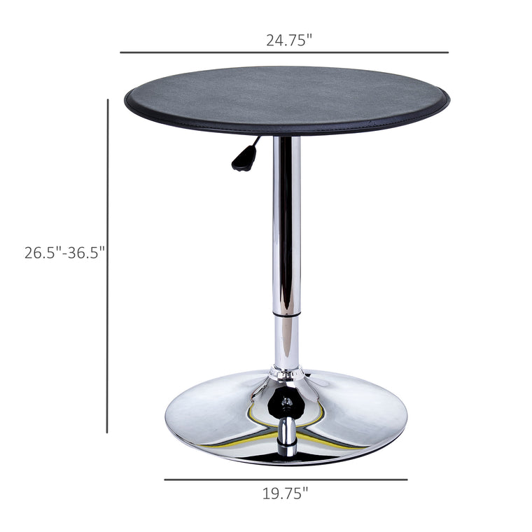 Round Adjustable-Height Bar Table with Chrome Base - Black