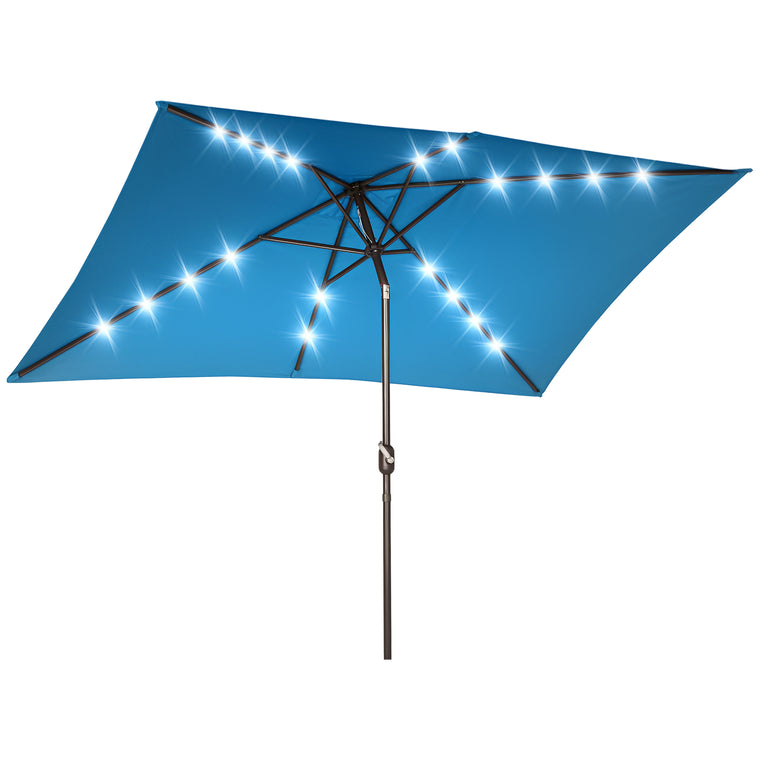 6.5x10ft Turquoise Aluminum Market Parasol with Solar LEDs