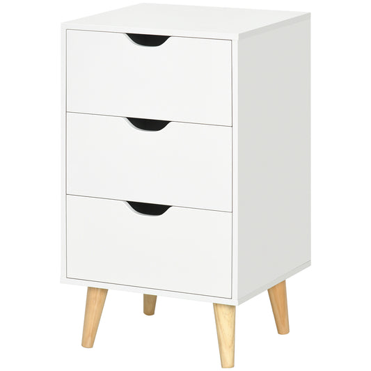 3-Drawer Nightstand with Wood Legs - White