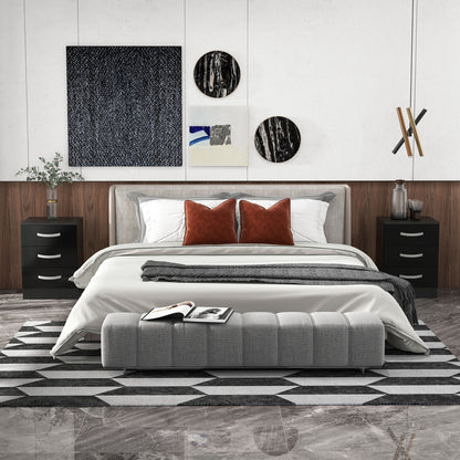 Nightstand Set of 2 with High-Gloss Drawers - Black
