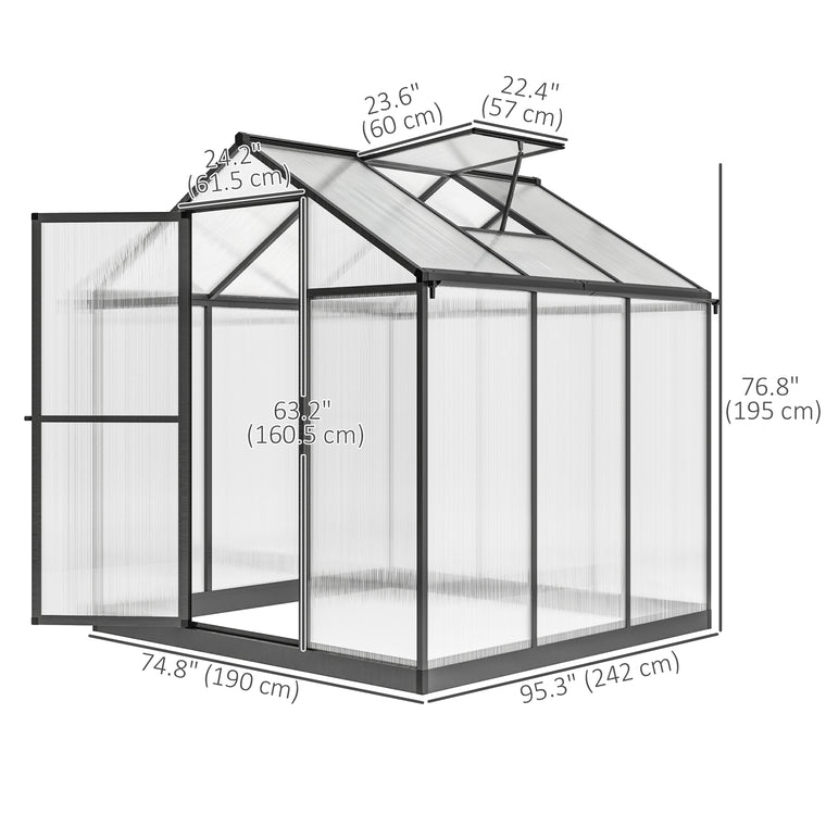 6' x 8' x 6.4' Charcoal Grey Polycarbonate Greenhouse with Rain Gutter