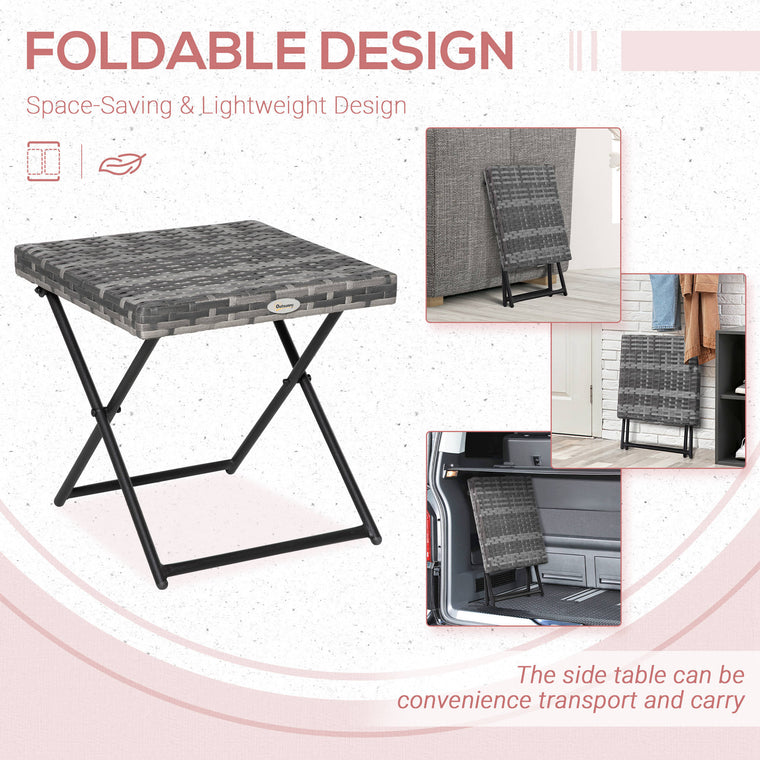 15.75" Grey Rattan Folding Side Table