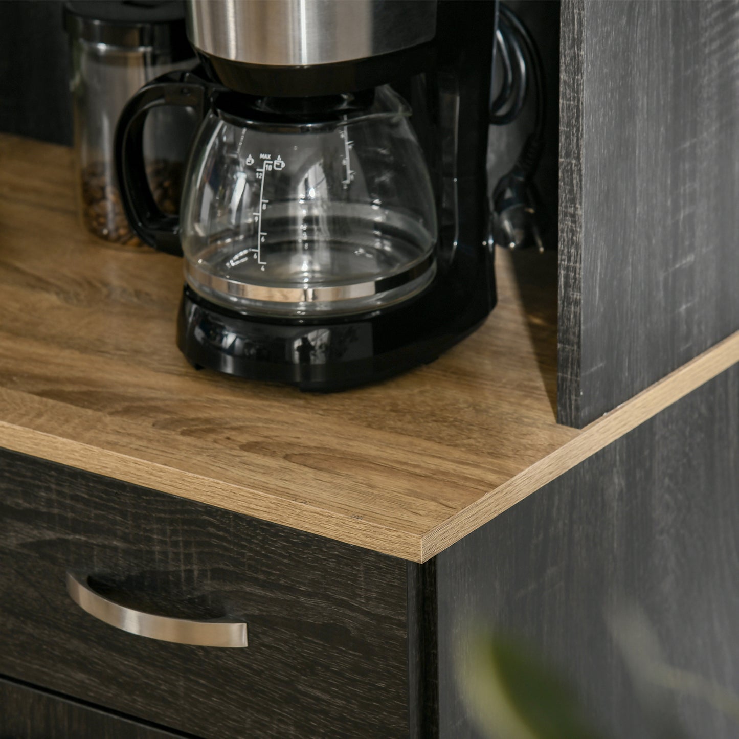 71" Kitchen Buffet with Hutch, Freestanding Kitchen Cabinet with Doors, Drawers, Microwave Counter, Black