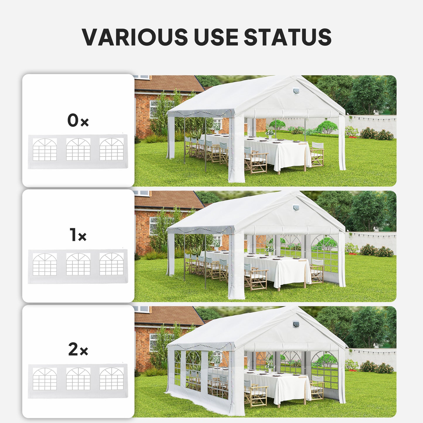 20' x 13' Party Tent, Heavy Duty Gazebo Canopy with Windows, Outdoor Party Wedding Tent with 4 Removable Sidewalls White