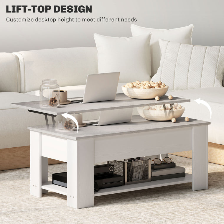 Lift-Top Coffee Table with Hidden Storage - White
