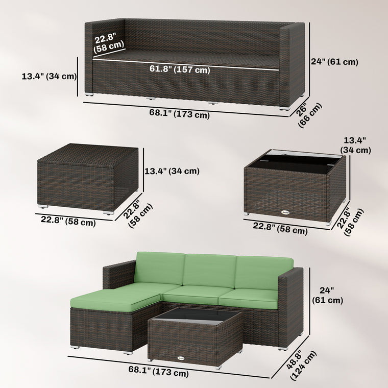 3-Piece PE Rattan Corner Sofa Conversation Set