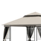 10'x10' Soft-top Patio Gazebo with Double Tier Roof, Mesh Curtains, Display Shelves, Top Hooks, Beige