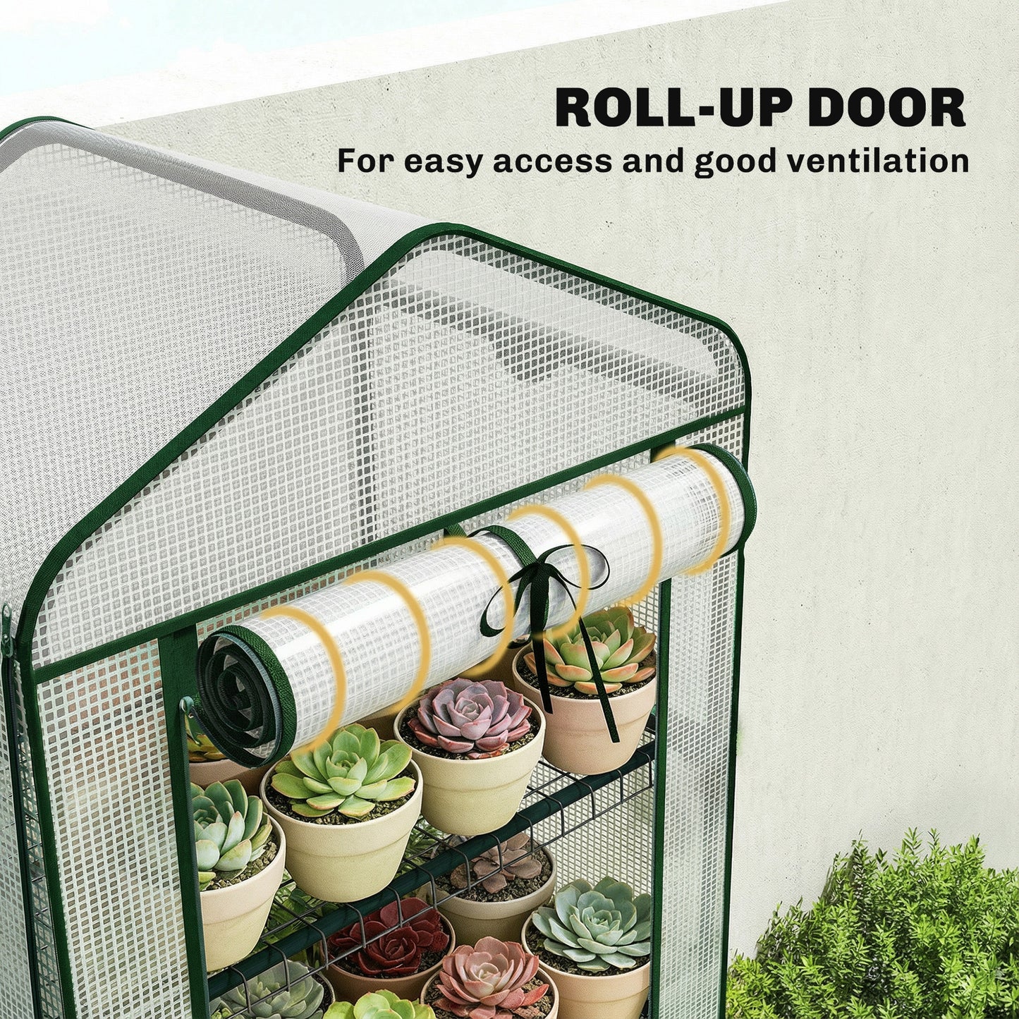 Mini Greenhouse with Screen Roof, Portable Small Greenhouse with Roll-Up Zipper Door
