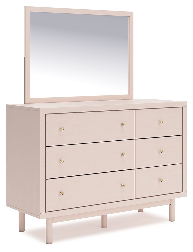 Wistenpine - 9 Pc. - Dresser, Mirror, Chest, Full Upholstered Panel Bed, 2 Nightstands - Blush