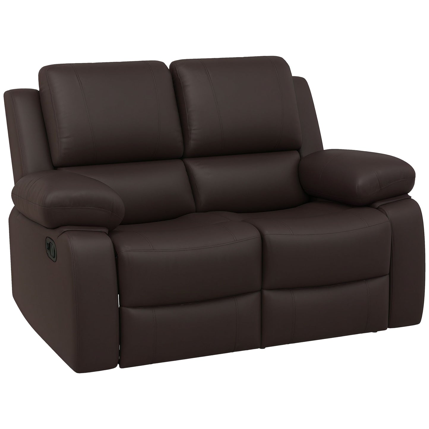 Reclining Loveseat Sofa with Pullback Control Footrest, Leather Manual Recliner for Living Room, Easy Cleaning & Assembly, Brown