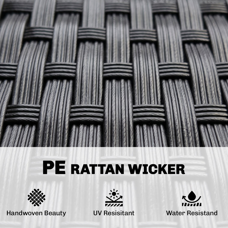 Black PE Rattan Loveseat with Mid-Table