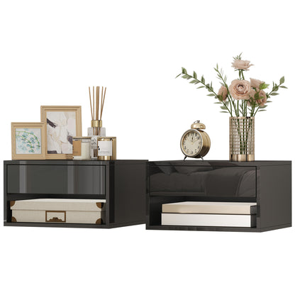 Floating Wall-Mounted Nightstands Set of 2 - Gloss Black