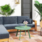 Round Outdoor Side Table, Patio Coffee Table with Metal Frame and Non-Slip Foot Pads, Green