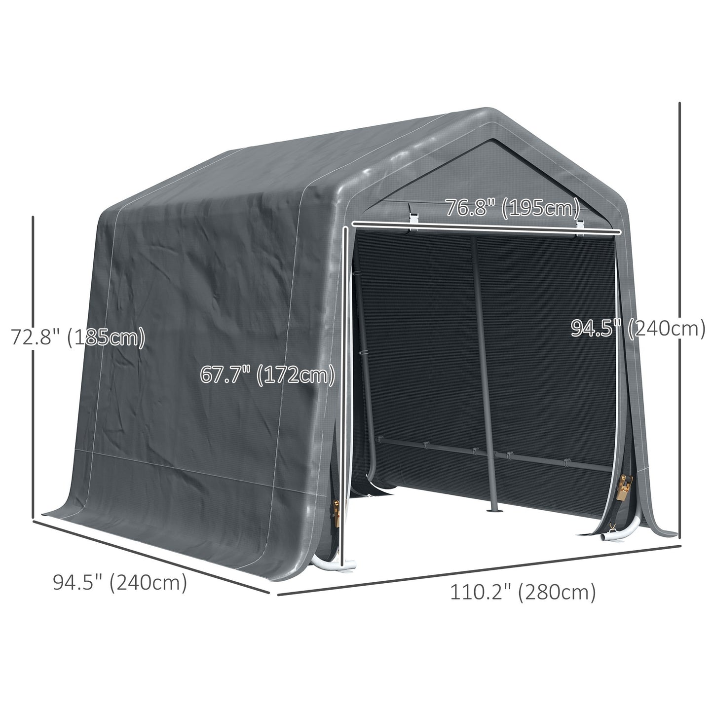 9.2' x 7.9' Garden Storage Tent, Patio Storage Shelter w/ Metal Frame and Double Zipper Doors, Dark Grey