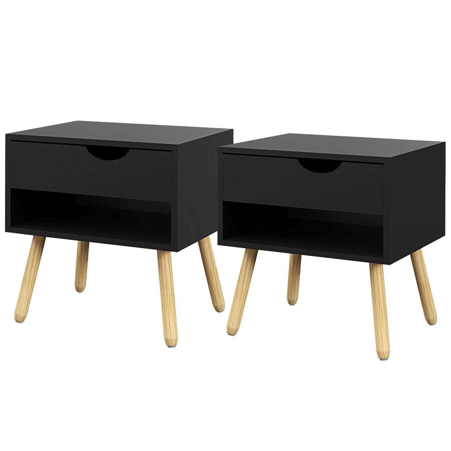 Nightstands Set of 2 with Drawer and Shelf - Black