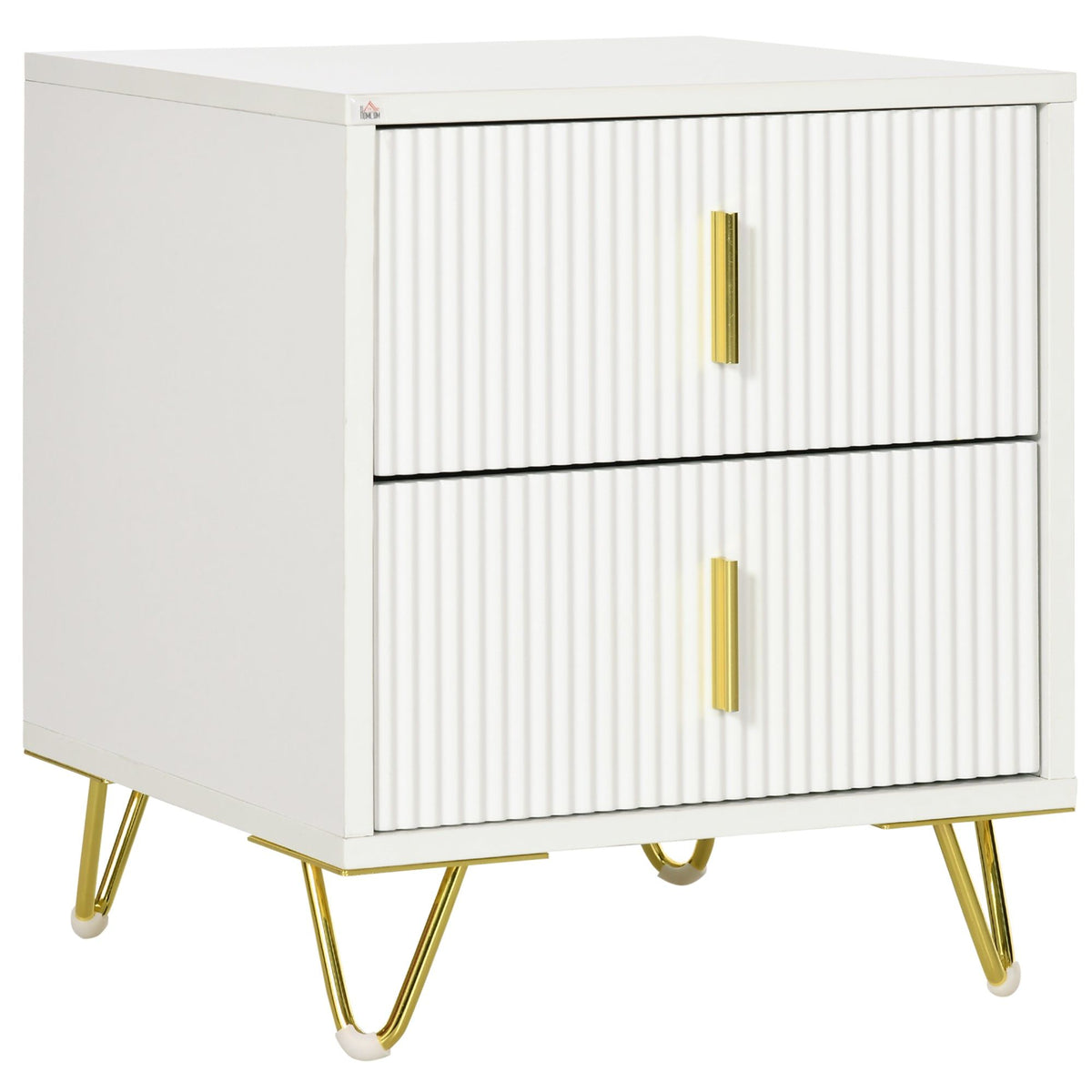 Nightstand with 2 Drawers and Metal Legs - White