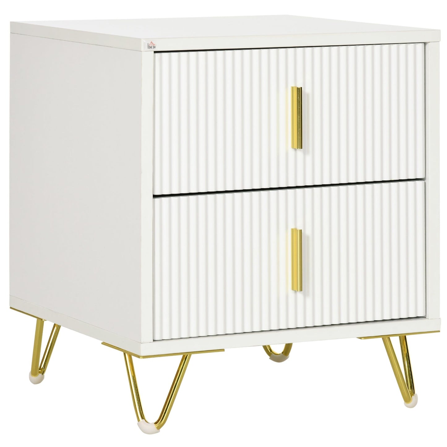 Nightstand with 2 Drawers and Metal Legs - White