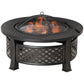 Outdoor Fire Pit, Firepit with Grill Net, Mesh Lid, Poker, for Camping, Bonfire, Picnic, Bronze