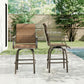 Outdoor Bar Stools Set of 2, Swivel Bar Height Chairs with High Back, Curved Armrests and Steel Frame for Balcony, Brown
