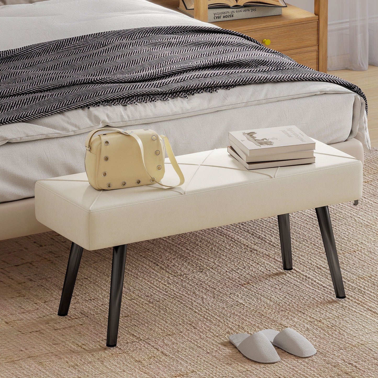 39" Upholstered End-of-Bed Bench - Cream White