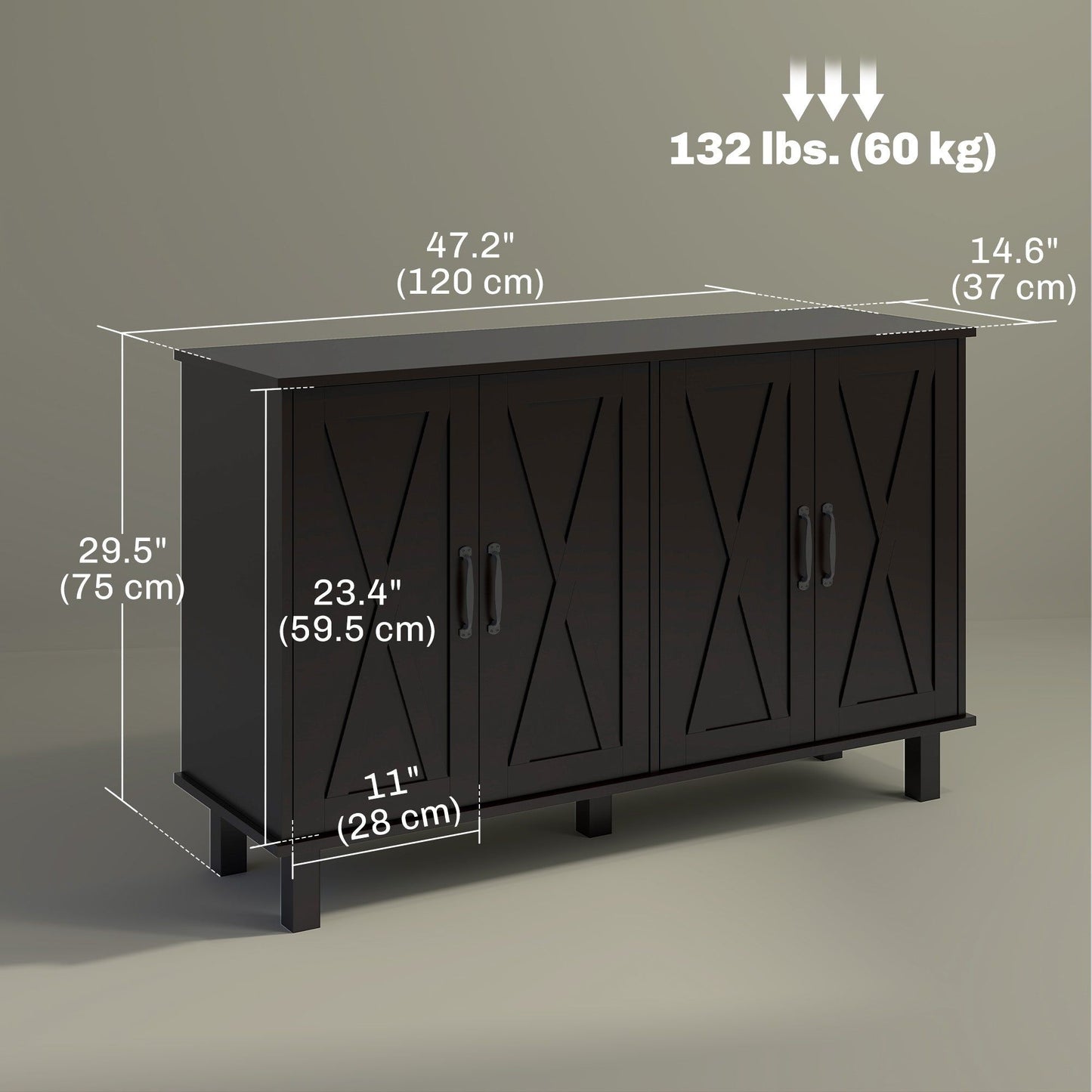 Kitchen Sideboard Cabinet with 4 Barn Doors - Black
