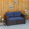 2 Pieces Patio Furniture Set Outdoor Loveseat Wicker Corner Sofa Set Outdoor Freely Combination PE Rattan Furniture, W/ Curved Armrests & Padded Cushion for Balcony, Garden, Lawn, Dark Blue