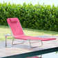 Folding Lounge Chair, Portable Tanning Chair with Adjustable Backrest, Pillow for Beach Poolside Patio, Pink