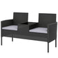 Patio Furniture w/ Mid-Table PE Rattan Loveseat w/ Cushion, Light Grey