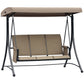 3 Person Porch Swing Outdoor Swing Chair with High Back Design, Side Pouches and Adjustable Canopy, Brown