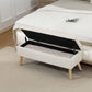 Storage Ottoman with Lid, Velvet Upholstered Storage Bench with Wood Legs for Living Room, Cream White