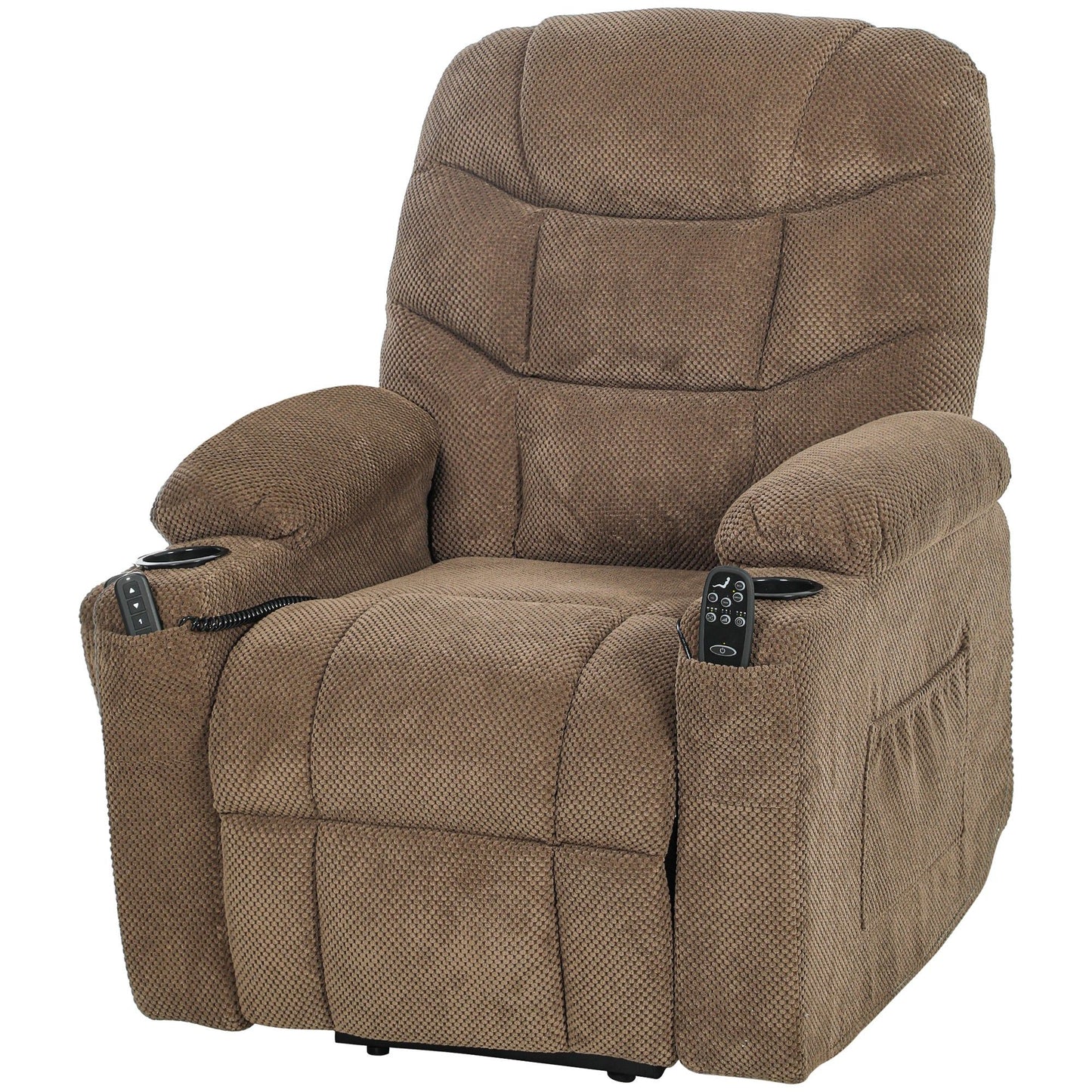 Power Lift Recliner with Massage and Cup Holders - Brown