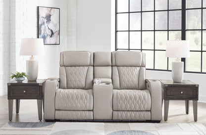 Boyington - Power Reclining Loveseat with Console/Adj Hdrst - Gray
