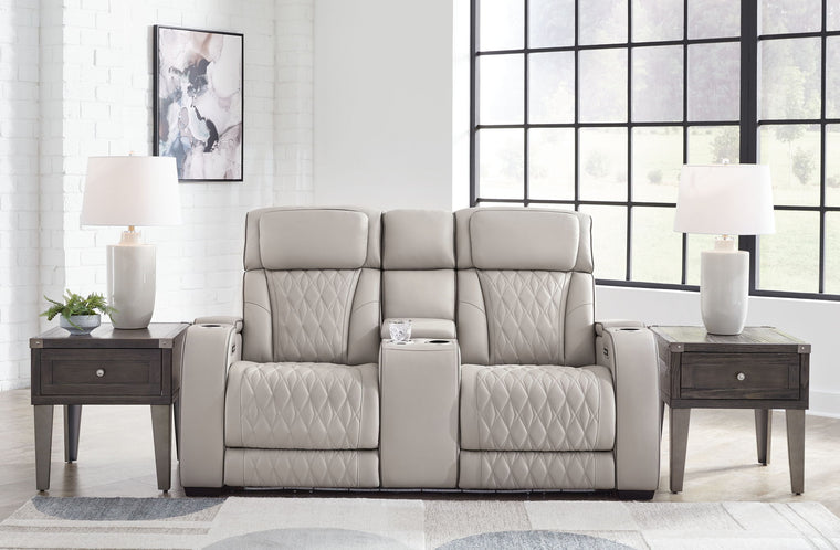 Boyington - Power Reclining Loveseat with Console/Adj Hdrst - Gray