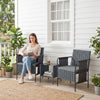 3 Piece Wicker Patio Furniture Set, Outdoor Bistro Set, Side Pockets, Mesh Seat, 2 Tier Glass Table, Cushions, Grey
