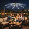 10 ft Offset Patio Umbrella with Solar Light, Garden Hanging Parasol with 360° Rotation, Tilt, Cover, Navy Blue